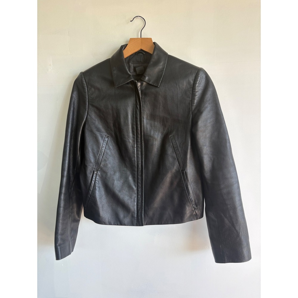 VTG Frenchi Womens Genuine Lambskin Leather Jacket Black Zip Up Moto Coat Size M